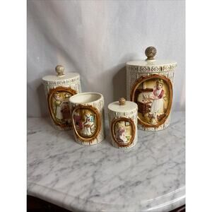 Vintage 4 pc Sears Roebuck Pioneer Women Ceramic Canister 1978 Japan